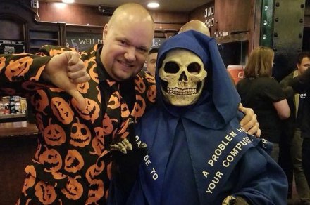 Brad Williams and Susan Walker in Halloween costume at the WordCamp Philly 2017 after-party